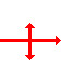 horizontal arrow pointing to the right with a vertical line crossing it. There are arrows on both ends of the vertical line pointing away from the horizontal line.