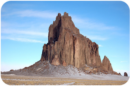 Shiprock in New Mexico, which is the neck of an old volcano