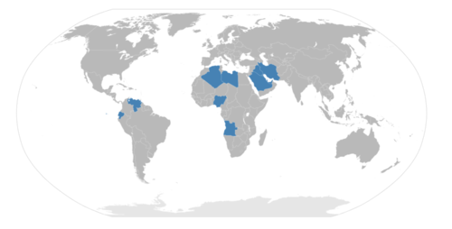 Map of the world showing the 12 producers of oil.