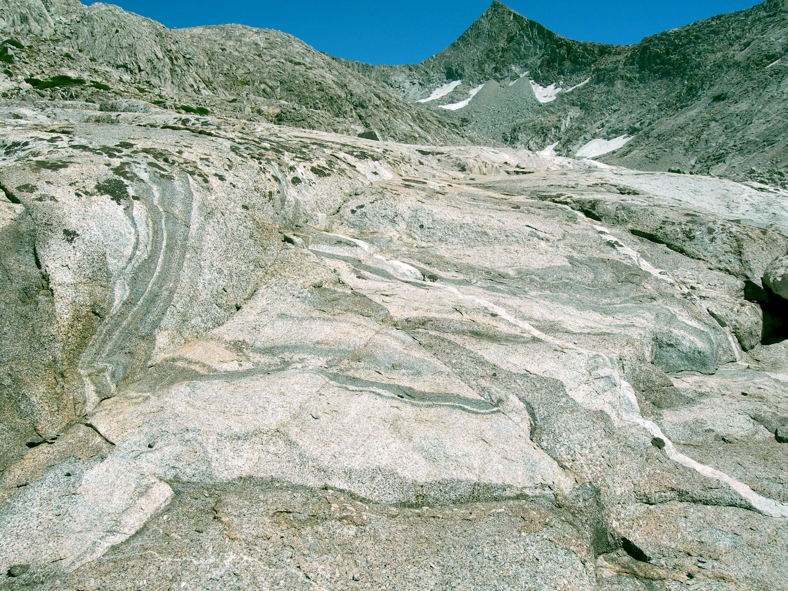 Sheared and faulted region in granite outcrop